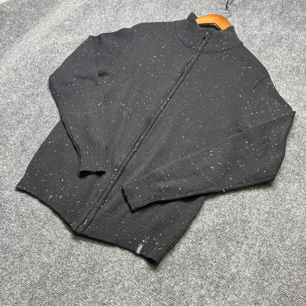 Silver Jeans Co Full Zip Sweater L Heather Black Speckled Mock Neck SMF250207